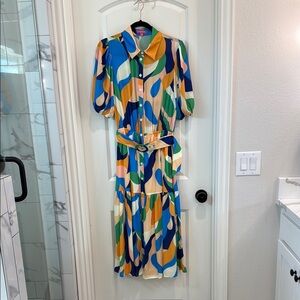 Flying Tomato Multicolor Abstract Print Midi Dress